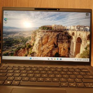 Dell Latitude 7410 laptop front view powered on with Windows 11 display