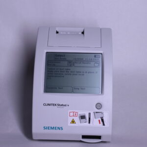 Front view of used Siemens Clinitek Status+ urinalysis analyzer for sale with display and built-in printer, Grade B condition