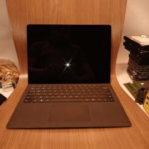 Microsoft Surface Laptop 2 black front view with keyboard trackpad and display