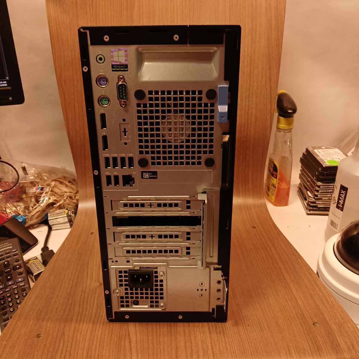 Dell OptiPlex 7070 rear panel showing USB ports DisplayPort ethernet serial and expansion slots