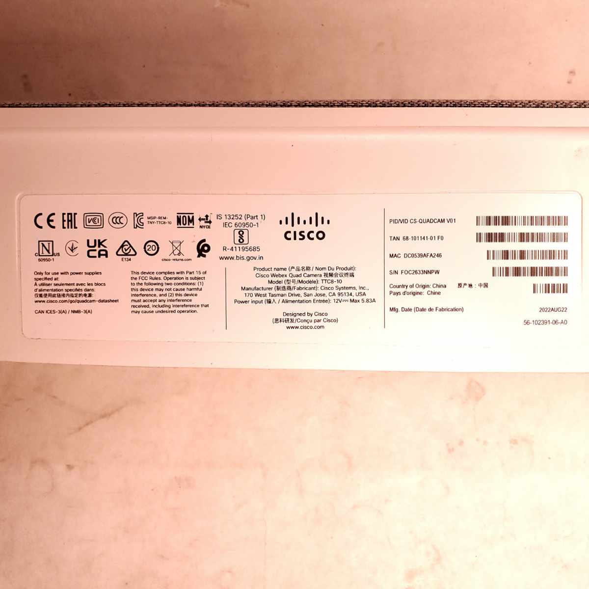 cisco tt8-10 webex quad camera datasheet