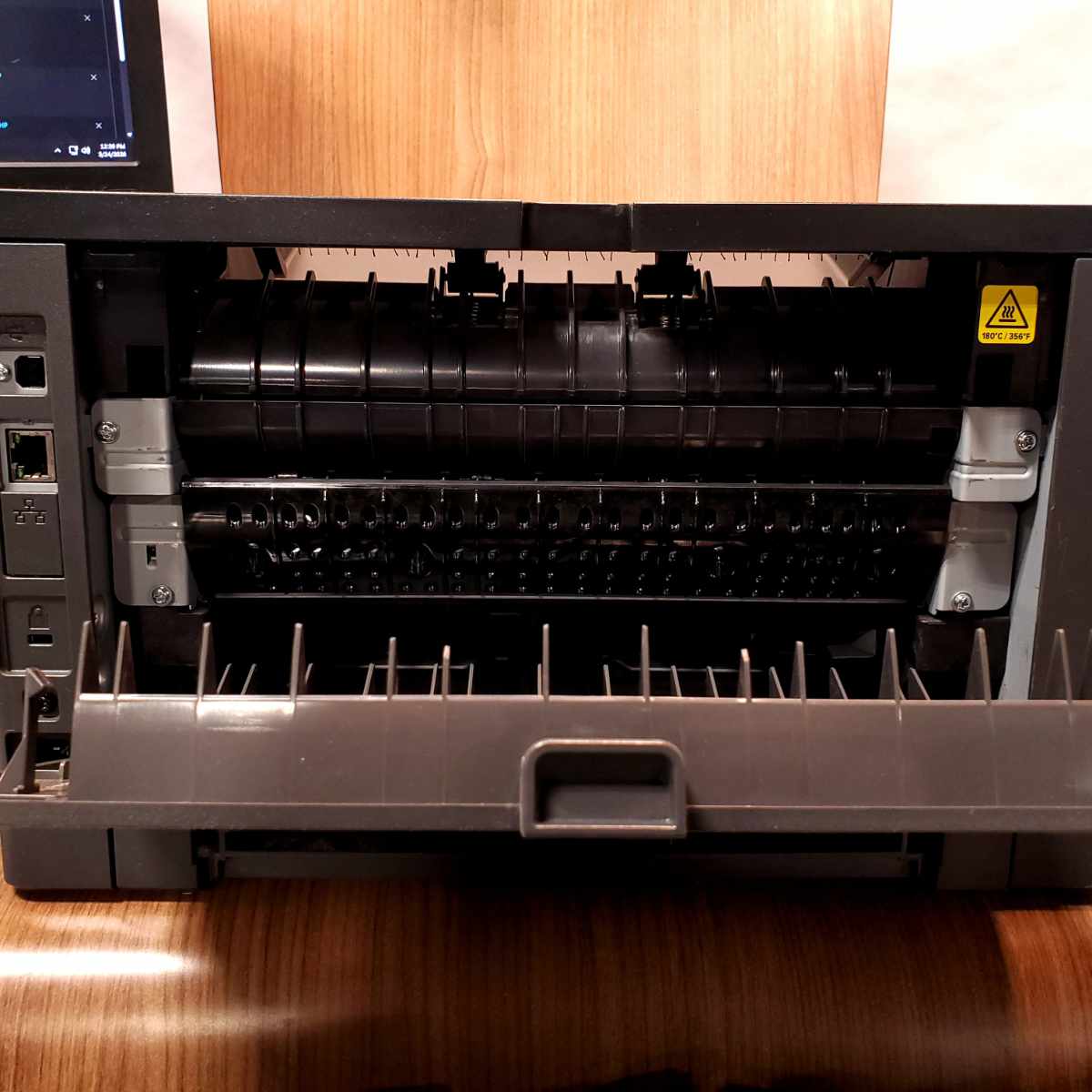 lexmark ms431dw wireless monochrome desktop printer back panel open