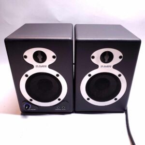 m-audio studiopro 3 powered desktop computer speakers pair front power on