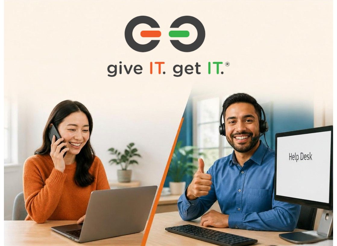 Person receiving one-on-one tech support from give IT. get IT. Help Desk staff